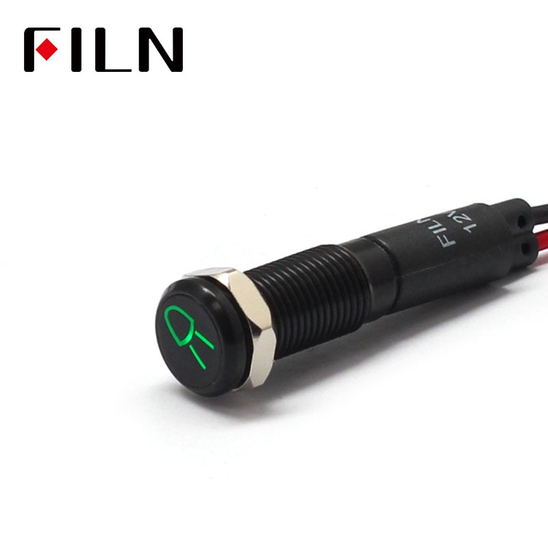 Filn 8mm bil instrumentbräda små lampor symbol led röd gul vit blå grön 12v led indikatorlampa med 20cm kablar