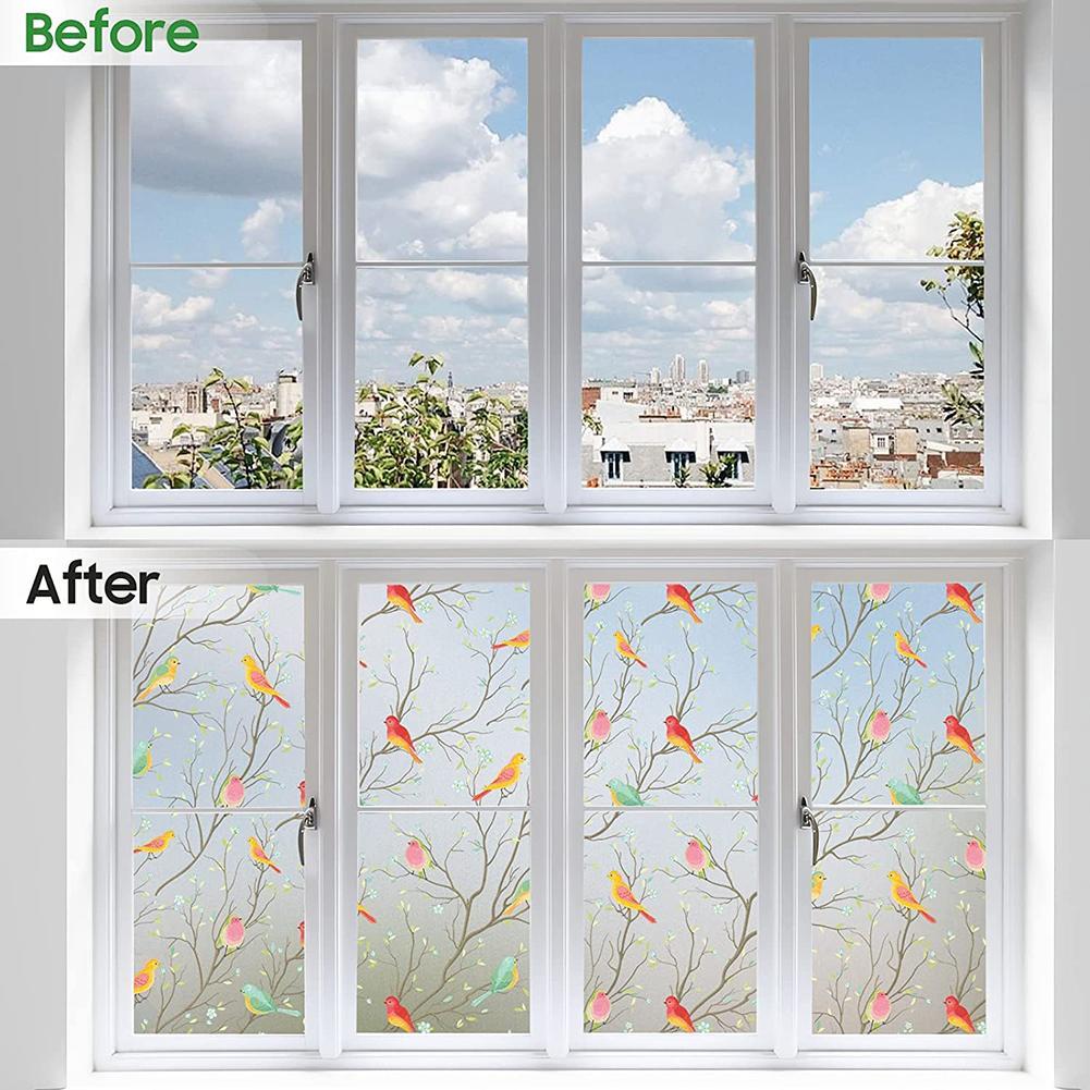 Window Privacy Film Decorative Frosted Glass Window Film Non-Adhesive Bird Window Covering Film Static Cling Glass Film 45x100cm