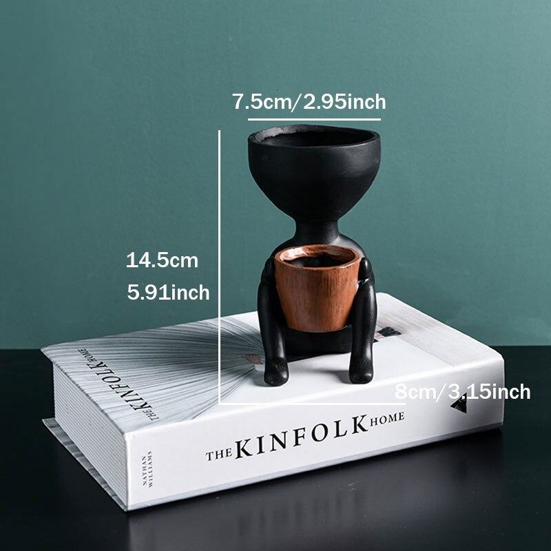 Humanoid Ceramic Flower Pot Character Sitting Posture Sculpture Vase Desktop Flower Arrangement Container Couple Ornaments: H