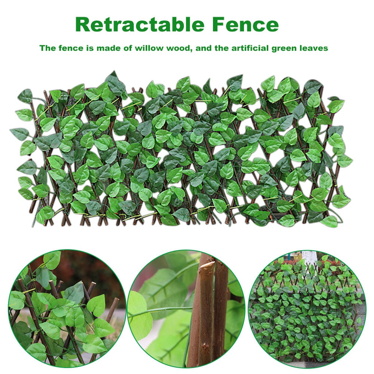 Artificial Garden Fence Eco-Friendly Stretchable Green Leaf Retractable Extension Fencing For Courtyard Home Decor