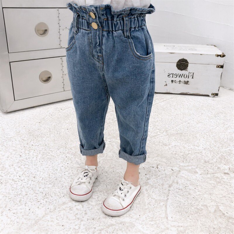 Cute 2-8Y Children Toddler Girls Casual Elastic Waist Jeans Denim Pants Summer Spring Bottoms Trousers Baggy jeans harem pants