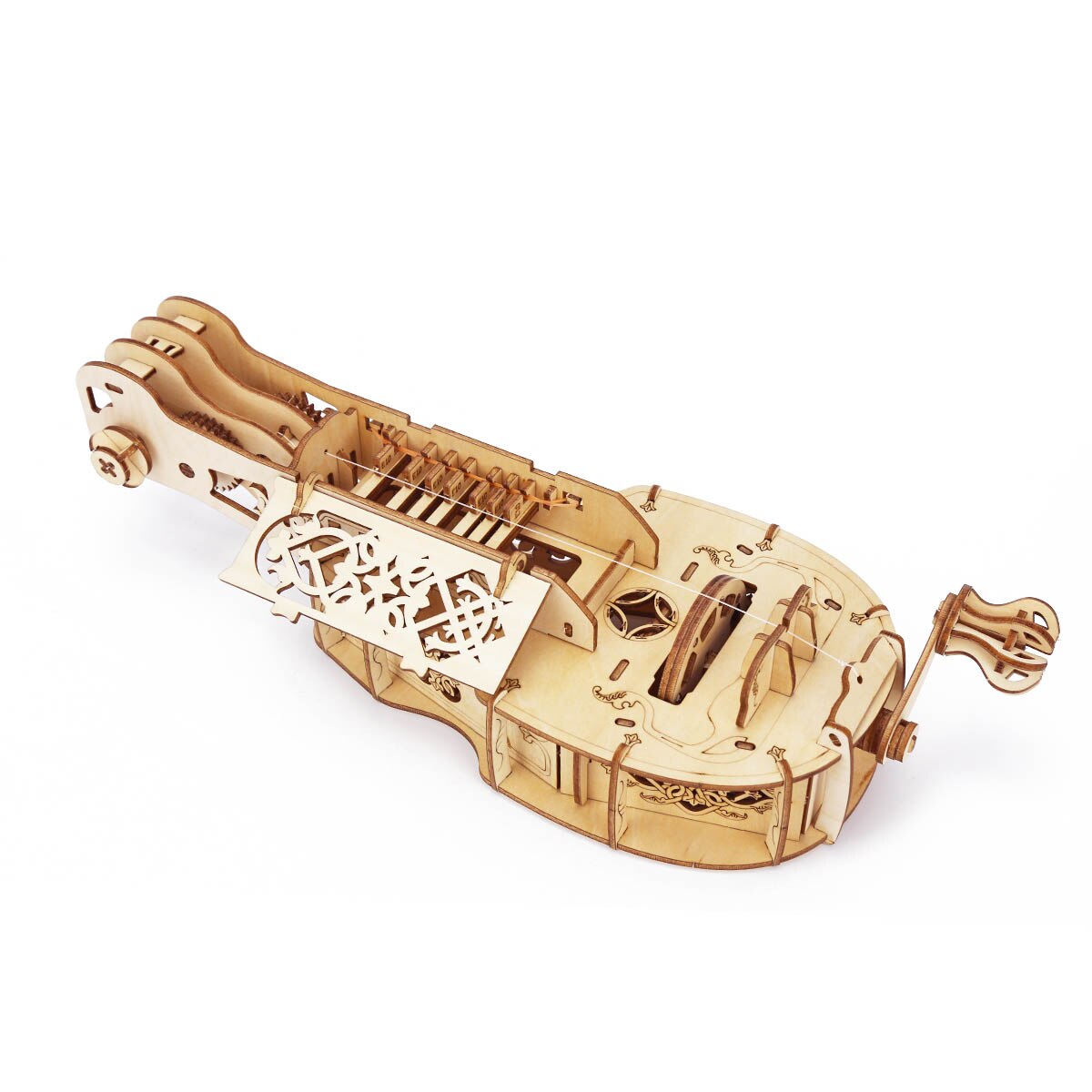 Hurdy Gurdy Mechanical Model DIY Musical Instrument 3D Wooden Puzzle Building Kits Birthday For Adults and Kids