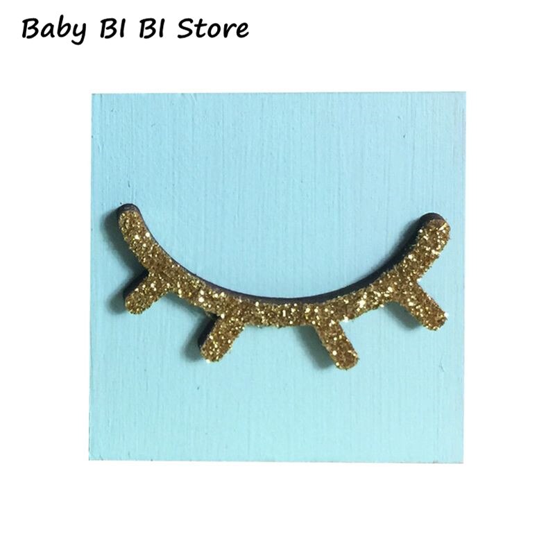 Baby Photography Decoration Props Pink Glitter Eyelashes Solid Wood Square Ornaments Children Room Assembly Furnishings