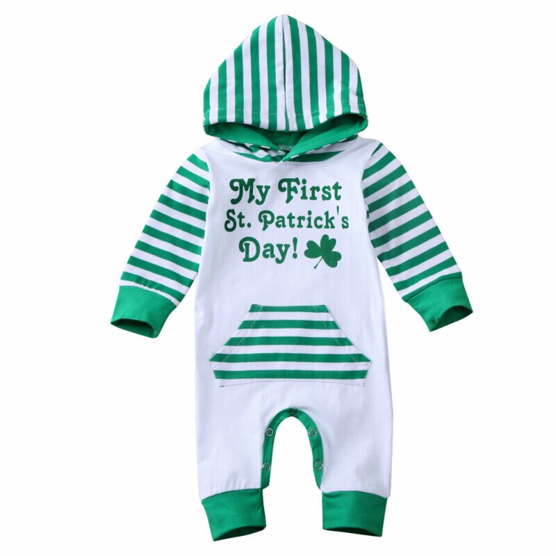 Mijn Eerste St. Patrick 'S Day Baby Baby Jongens Meisjes Romper 0-18M Lange Mouwen Hooded Brief Gestreepte jumpsuit Kids Outfit