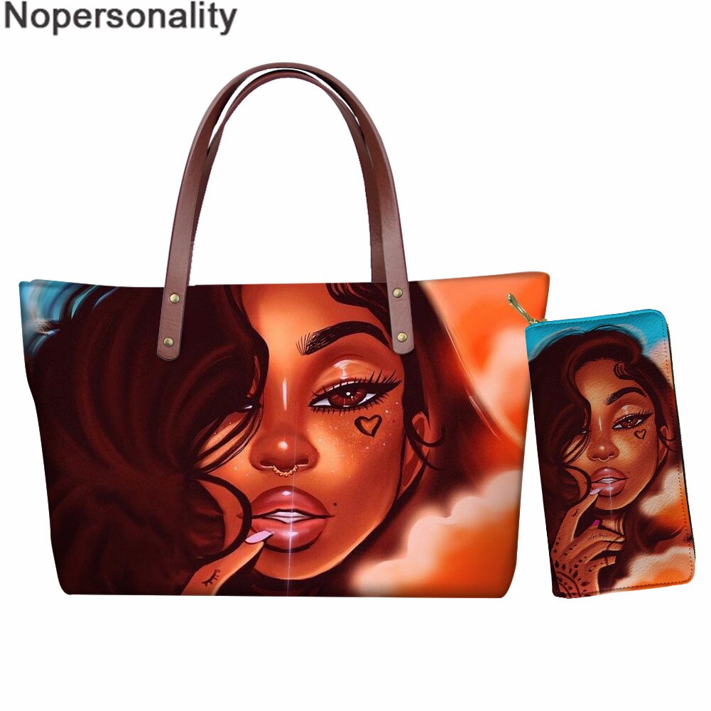 Nopersonality Vintage Etnische Meisjes Stijl Print Schoudertas Zwarte Kunst Afrikaanse Meisjes 2 Stuks Purse & Hand Tassen voor vrouwelijke: Z5688AL-Z21