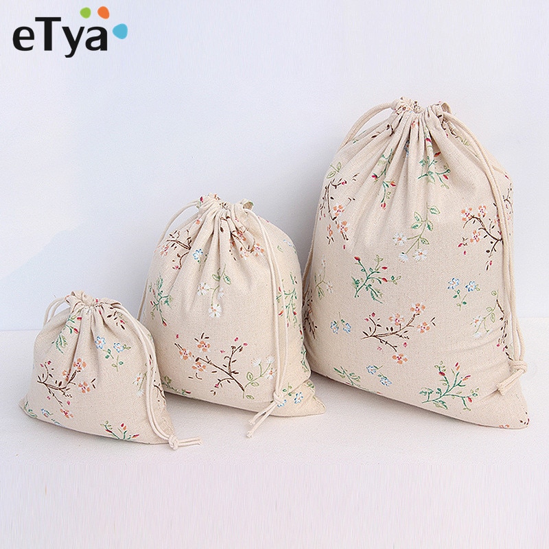 ETya réutilisable Eco coton cordon sac à provisions impression de fleurs femmes hommes voyage Shopper épicerie fourre-tout sacs de rangement pochette