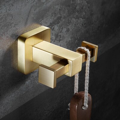 Bathroom Accessories Set Solid Brass Towel Bar/Rack Tissue Rack Toilet Brush Holder Corner Shelves Bath Hardware Brushed gold: Double hooks