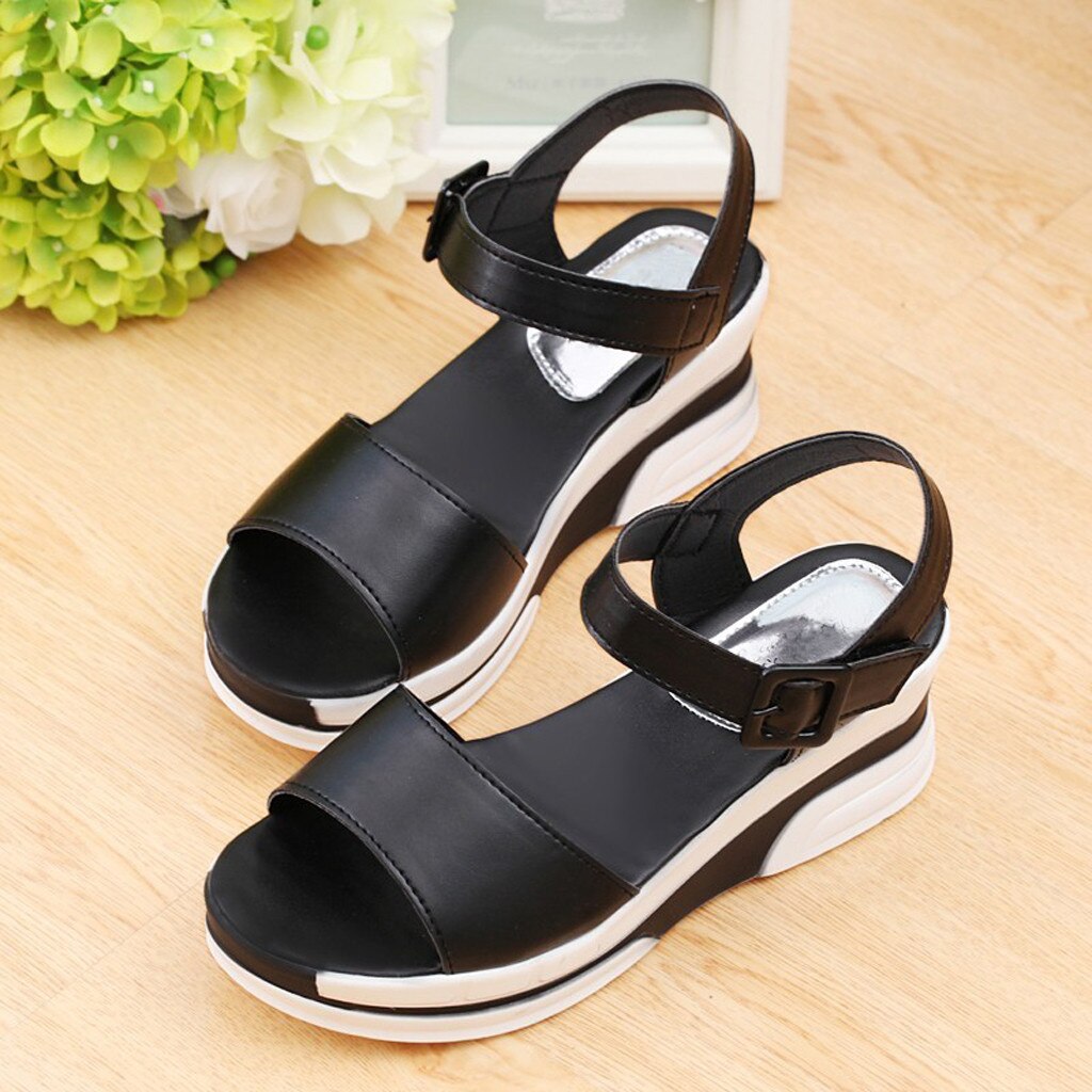 Comemore Schoenen Vrouw Zomer Mode Effen Gesp Peep Teen Platte Bodem Muffin En Platform Open Teen Schoenen Vrouw Sandalen