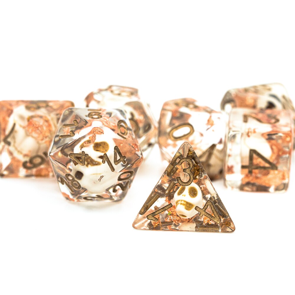 7Pcs/set DND Dice D&D Dice Skull Dice with Copper Foil Polyhedral Games Dice Set for Table Games MTG RPG