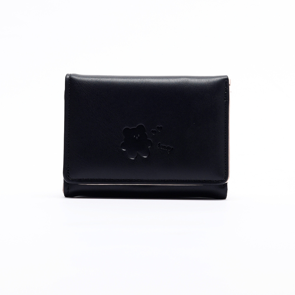 Kvinner kort tynn koreansk versjon søt tegneseriebjørn dame liten lommebok student trefoldig lommebok kvinnelig kort myntpung: Gul