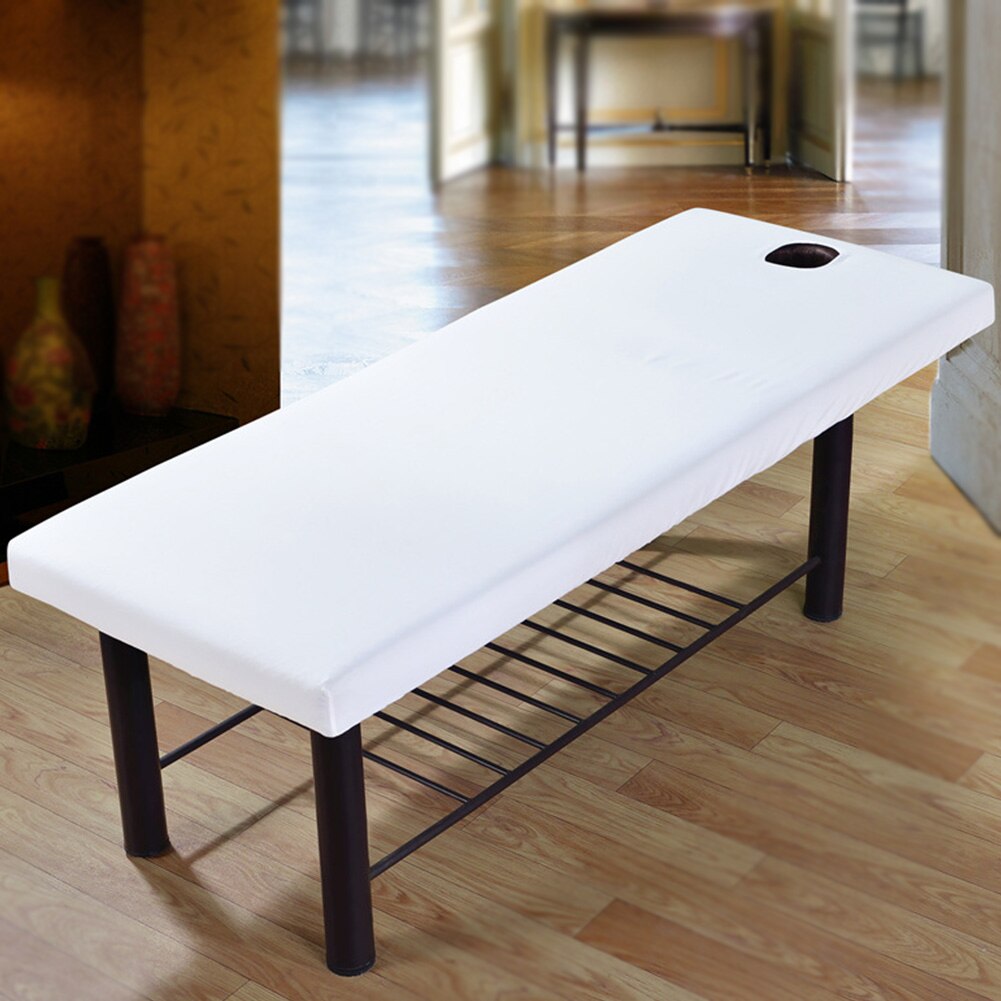 Solid sofadæksel forreste hul blød genanvendelig all-round wrap wrap firkantet hoved monteret massage polyester lagen elastisk salon: Hvid