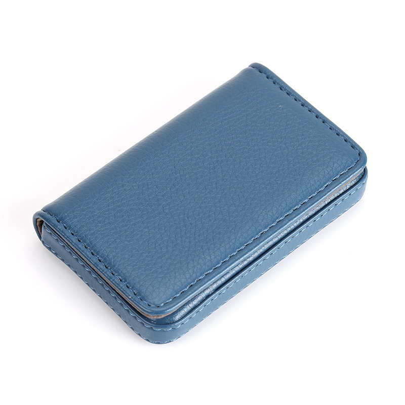 1pc PU Leather Business Card Holder With Magnetic Buckle Slim Pocket Name Card Holder Large Capacity Portable Credit Card Case: Navy Blue