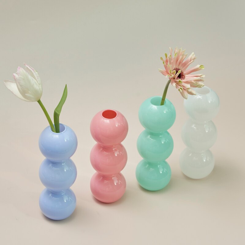 Vase à bulles de couleur Jade, petit support de fleurs, vases en verre, accessoires de décoration pour la maison pour le salon