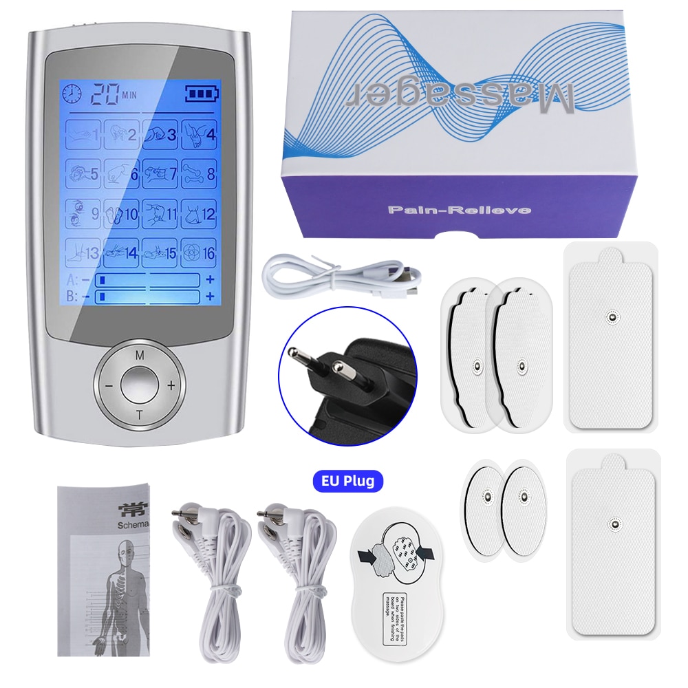 Máquina Tens de 16 modos, Estimulador eléctrico de masaje muscular Ems, electroestimulador Digital, relajación, alivio del dolor corporal, almohadilla de electrodos