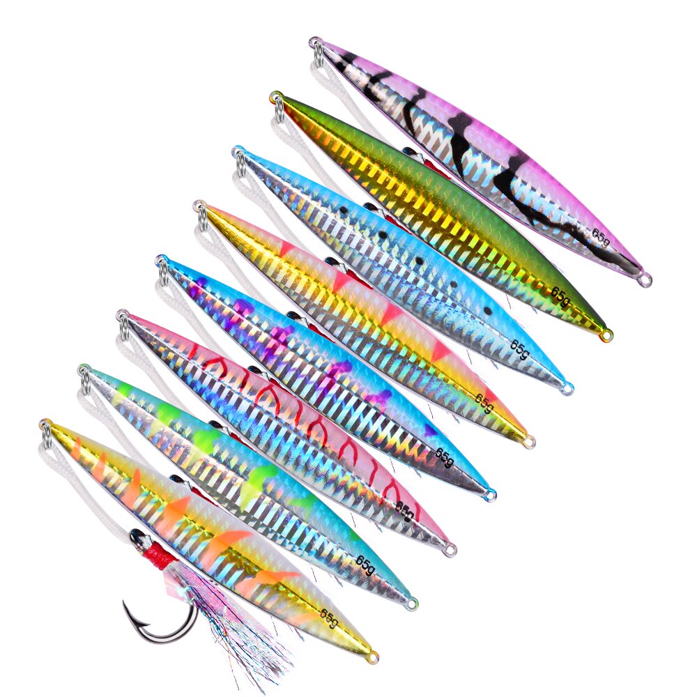 Leurre de pêche au gabarit 1 pièce leurres de poisson au plomb holographique à pas lent poids 65g-2.3oz matériel de pêche 11.5cm crochets appâts de bateau