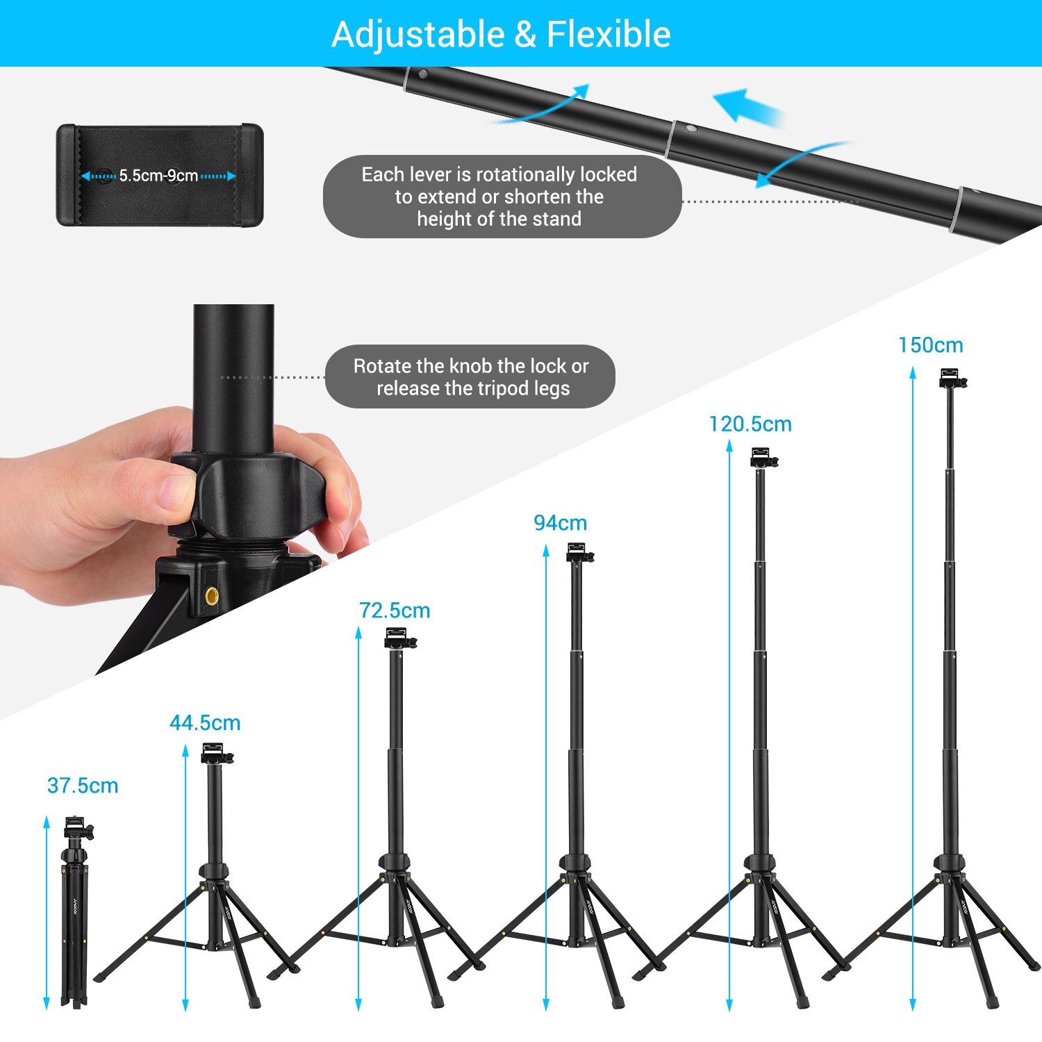 Andoer 1.5M/59 &quot;2-In-1 Statief + Uitschuifbare Selfie Stok Aluminium Legering Met telefoon Houder Afstandsbediening Sluiter Voor Iphone Android