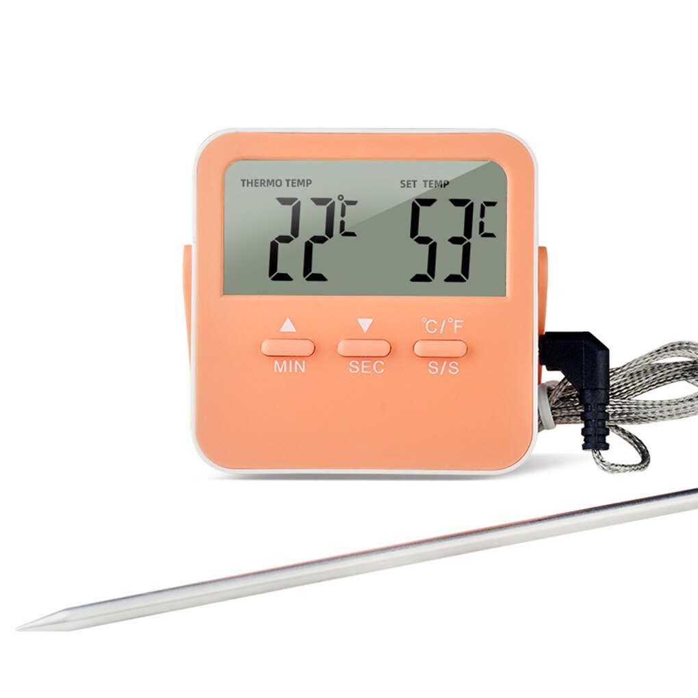 BBQ Thermometer 0-250℃ Grill Temperature Meter Timing Function 304 Stainless Steel Battery Operated Meat Gauge Outdoor Green: Orange