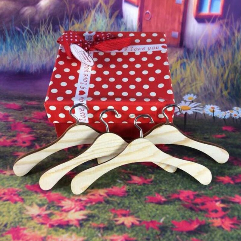 10Pcs Practical Non-Slip Wooden Dolls Clothes Hangers Coat Dress Jacket Organization Shelf Doll Accessories