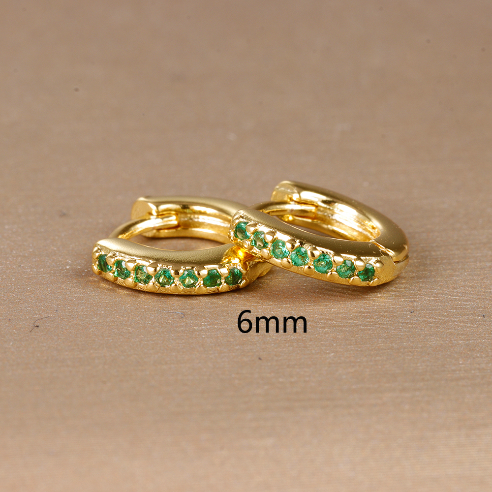 Pendientes de aro pequeños verdes de acero inoxidable para mujer, aretes Piercing de circonita con círculo redondo pequeño, joyería de tendencia personalizada, 2 uds.: Rodio plateado
