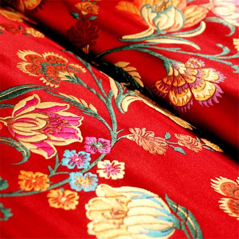 CF1137 Red/Golden/Blue Flowers Jacquard Silk Brocade Fabric Chinese Cheongsam Clothes Dress Jacket Fabric DIY Sewing Silk Fabric