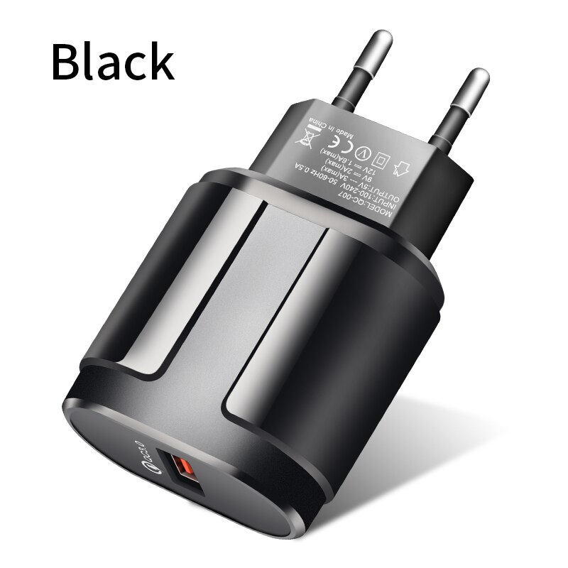 Quick Charge 3.0 Mobiele Telefoon USB Lader YKZ 18W EU Plug Wall Charger Adapter QC3.0 voor iPhone Samsung Huawei xiaomi HTC: EU Black