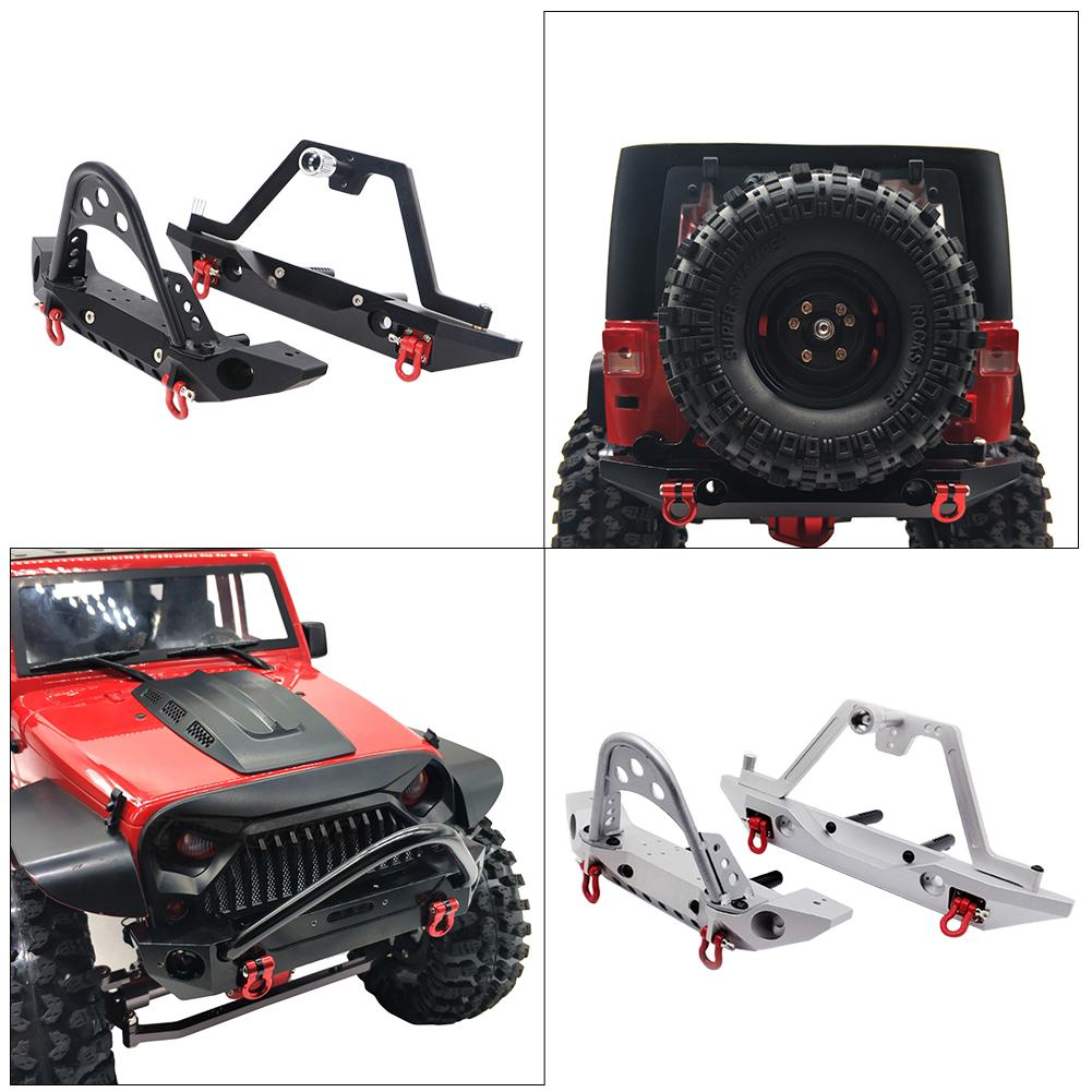 RC Car Front & Rear Bumper - Aluminum Bull Bar with Spare Tire Carrier for Axial SCX10 JEEP TRX-4