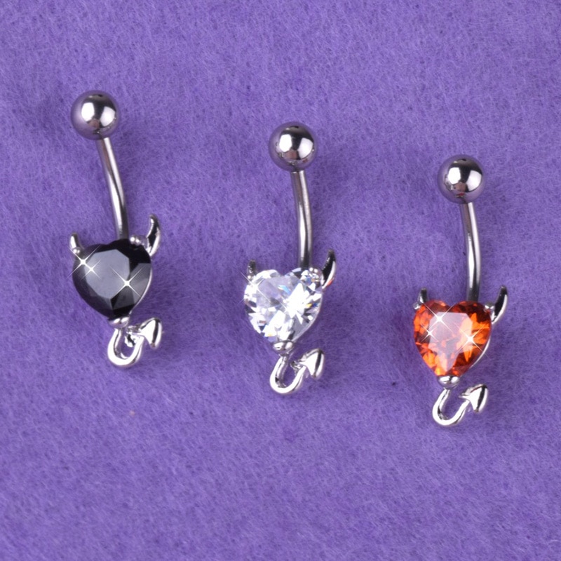 1 Pcs Navel Belly Button Ring Glitter Love Heart Decor Piercing Jewelry Navel Nail SEC88