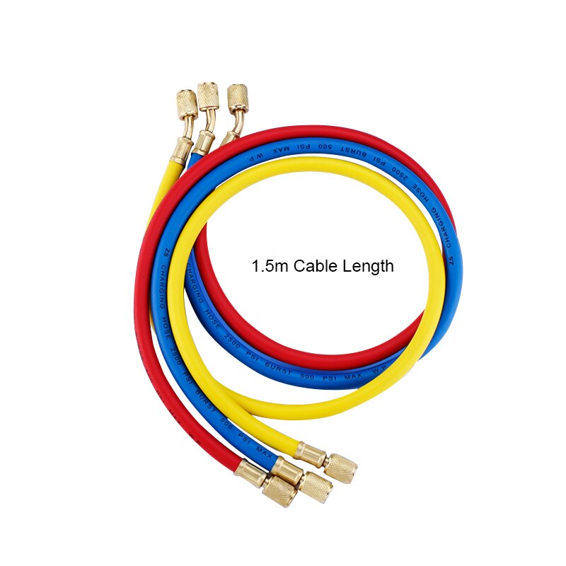 Conjunto de manguera de carga de refrigeración A/C para refrigeración de aire acondicionado HVAC, Juego de manómetro de colector SAE de 1/4 pulgadas para R134a R404 R410a R22: 3PCS 1500mm