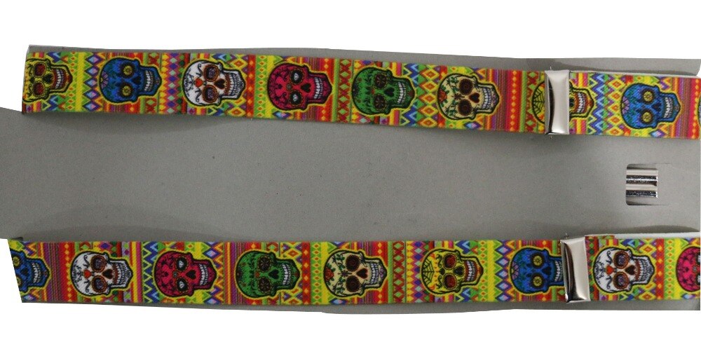 Bretelles pour hommes et femmes, bretelles réglables, avec crâne géométrique multicolore imprimé, 2.5