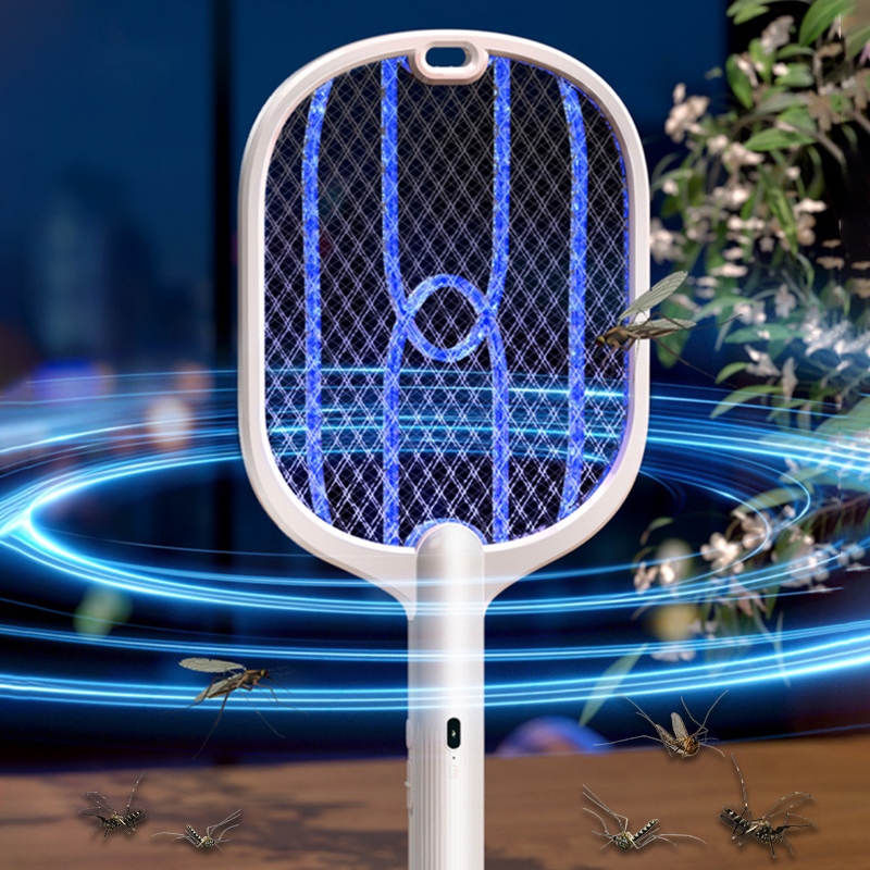 Verbeterde 3000V Elektrische Muggen Killer Vliegenmepper Val Oplaadbare Muggen Racket Insect Killer Met UV Licht Bug Zapper