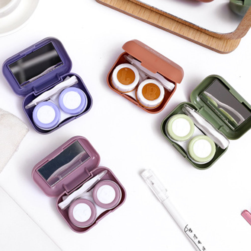 1pc Frosted Mini Rubber Paint Square Contact Lens Case With Mirror Women Colored Contact Lenses Box Eyes Contact Lens Container