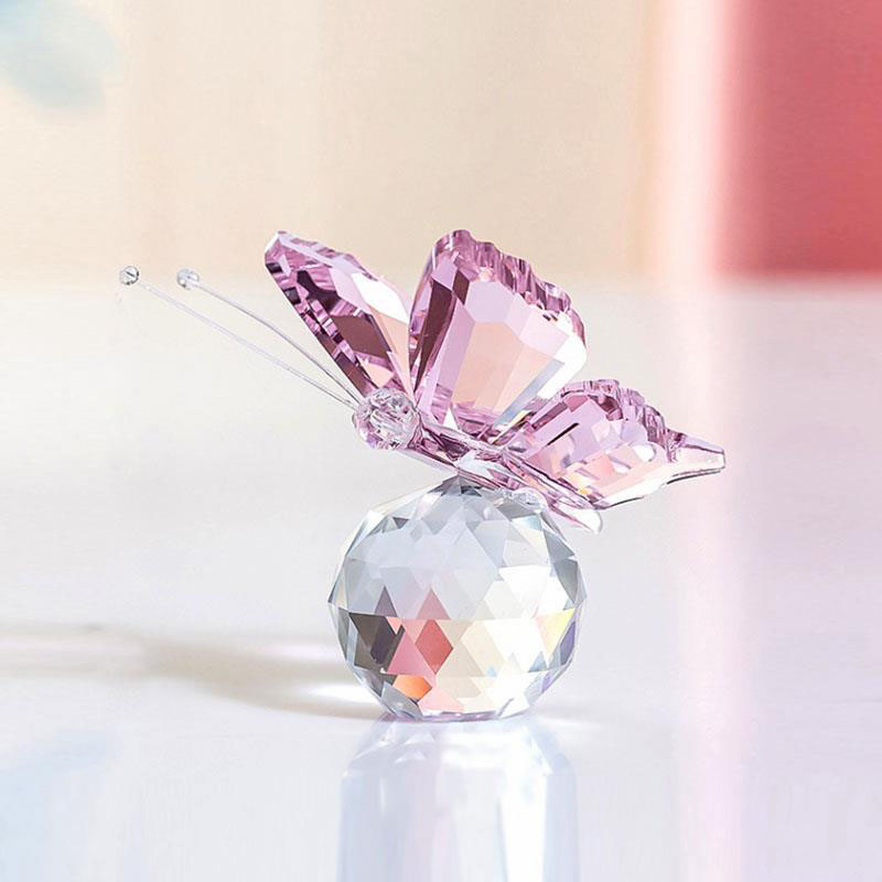 1 pçs borboleta de cristal com bola estatueta casa decoração casamento artesanato vidro coleção ornamentos mesa lembrança presentes