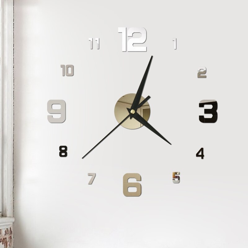 Mini Hause Wanduhr 3D DIY Acryl Spiegel Aufkleber Selbst Klebe Für Home Dekoration Wohnzimmer Quarz Nadel Hängen Uhr: E Sliver