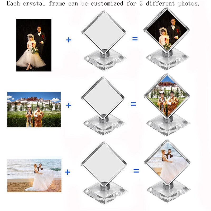 Customization Pictures Frame DIY Cube Shape Rotating Crystal Photo Frame Birthday Wedding Travel Souvenir Home Decoration