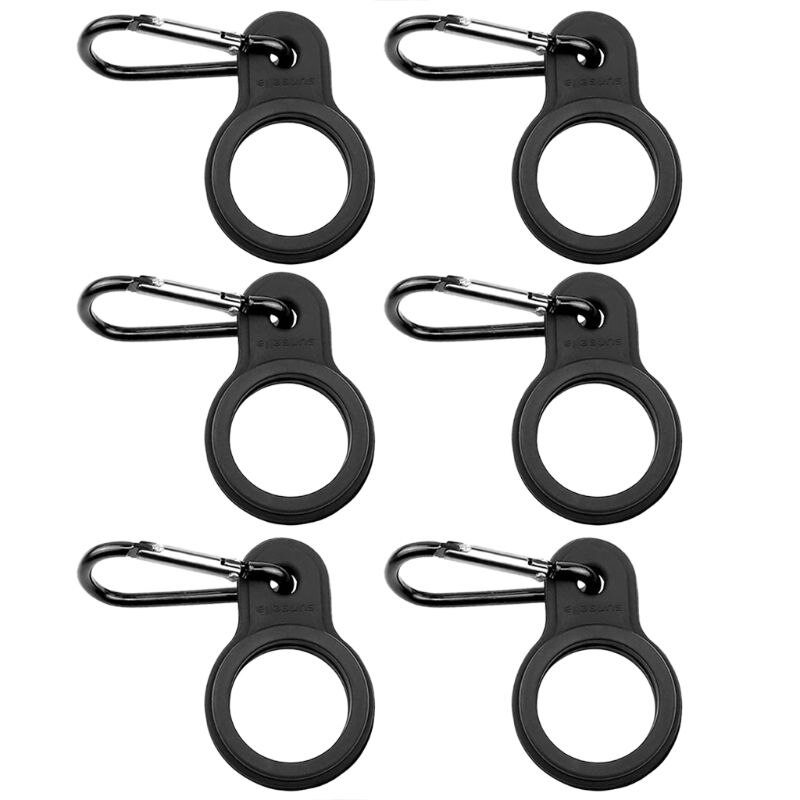6Pcs Silicone Water Bottle Carrier Hiking Bottle Holder Clip Hook with Carabiner for Bike Camping Traveling Outdoor Activities: Black