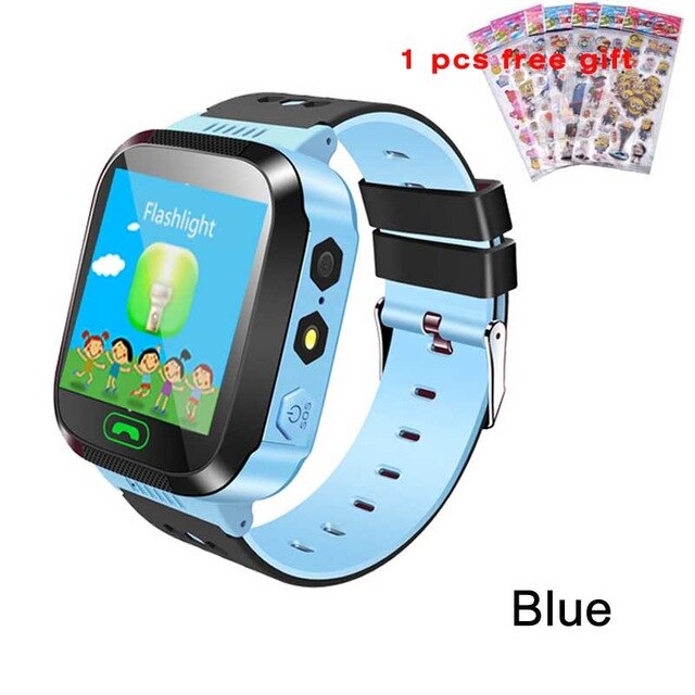 Q02 enfants montre intelligente caméra éclairage enfants regarder écran tactile SOS appel LBS suivi localisateur enfants bébé montre intelligente: Blue with sticker