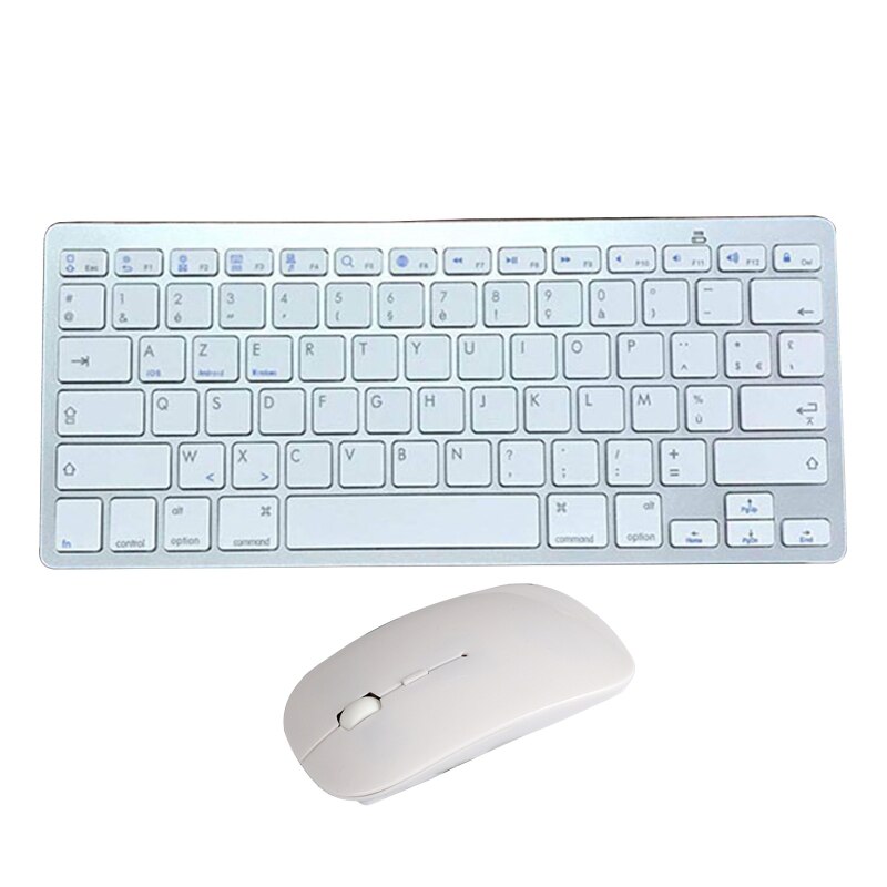 Russian/English/Arabic/French/German/Spanish Layout 2.4G Wireless Ultra Thin Keyboard Mouse Set for Notebook Laptop Desktop PC: White- French
