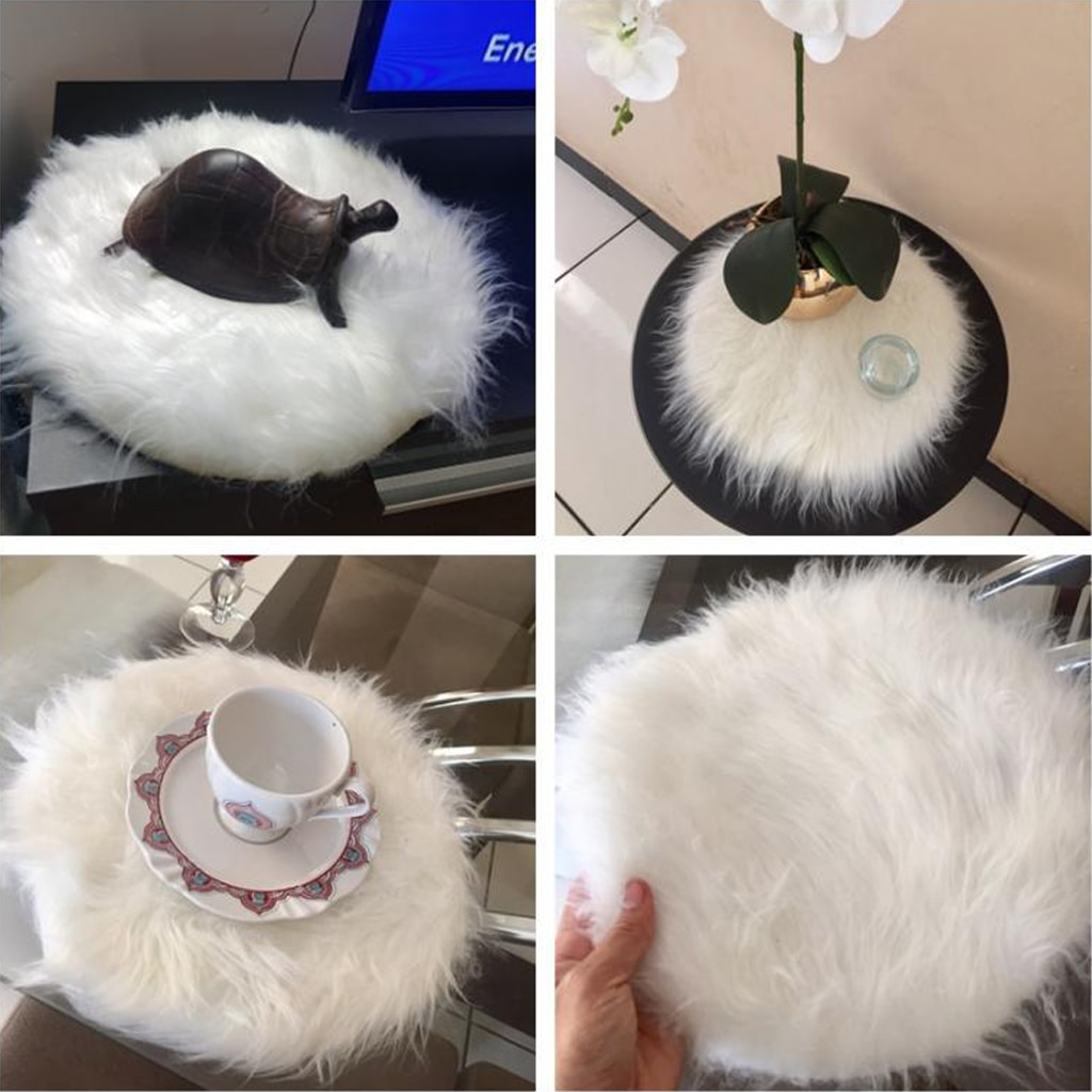 Runde 30cm fåreskindhårede tæpper faux matte pels slette blødt lille tæppe