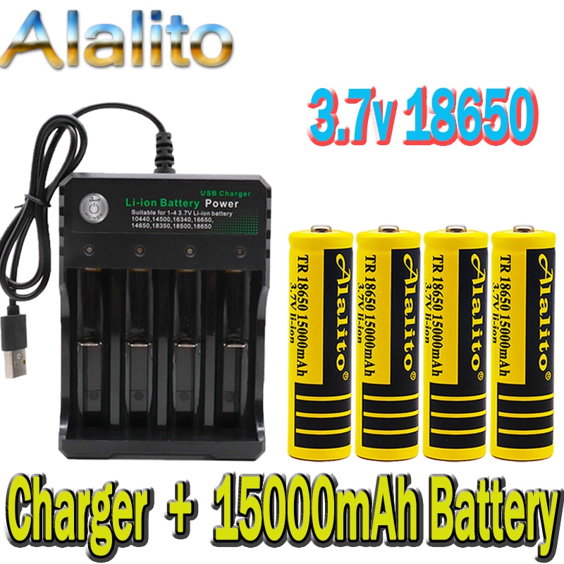 18650 battery 3.7V 15000mAh rechargeable liion battery for Led flashlight battery 18650 battery +USB charger