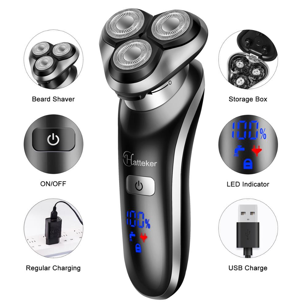 HATTEKER Rotary Electric Shaver 4 in 1 Facial Electric Razor for Men USB Rechargeable Grooming Kit Beard Wet Dry Shaving Machine