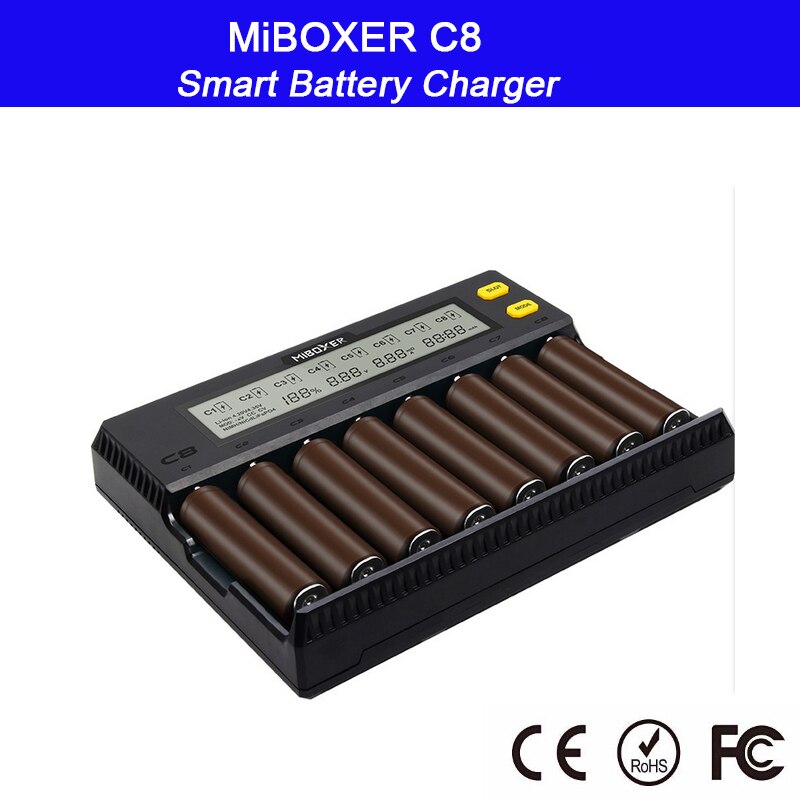 MiBOXER C8 18650 Battery Charger LCD Display 1.5A for Li-ion LiFePO4 Ni-MH Ni-Cd AA 21700 20700 26650 18350 17670 RCR123 18700