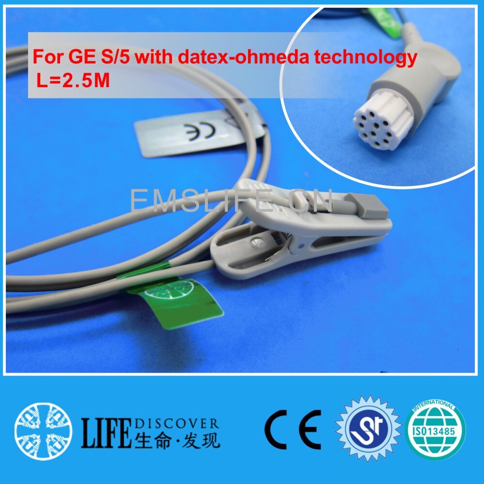 Lange Kabel Awt Volwassen Vinger Clip Spo2 Sensor Voor Ge S/5 Met Datex-Ohmeda Technologie: Adult ear clip