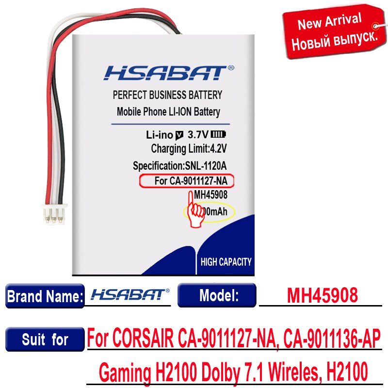 Hsabat top 1200 mah batteri til corsair ca -9011127-na 9011136- ap gaming  h2100 dolby 7.1 trådløst gaming headset  h2100 batterier