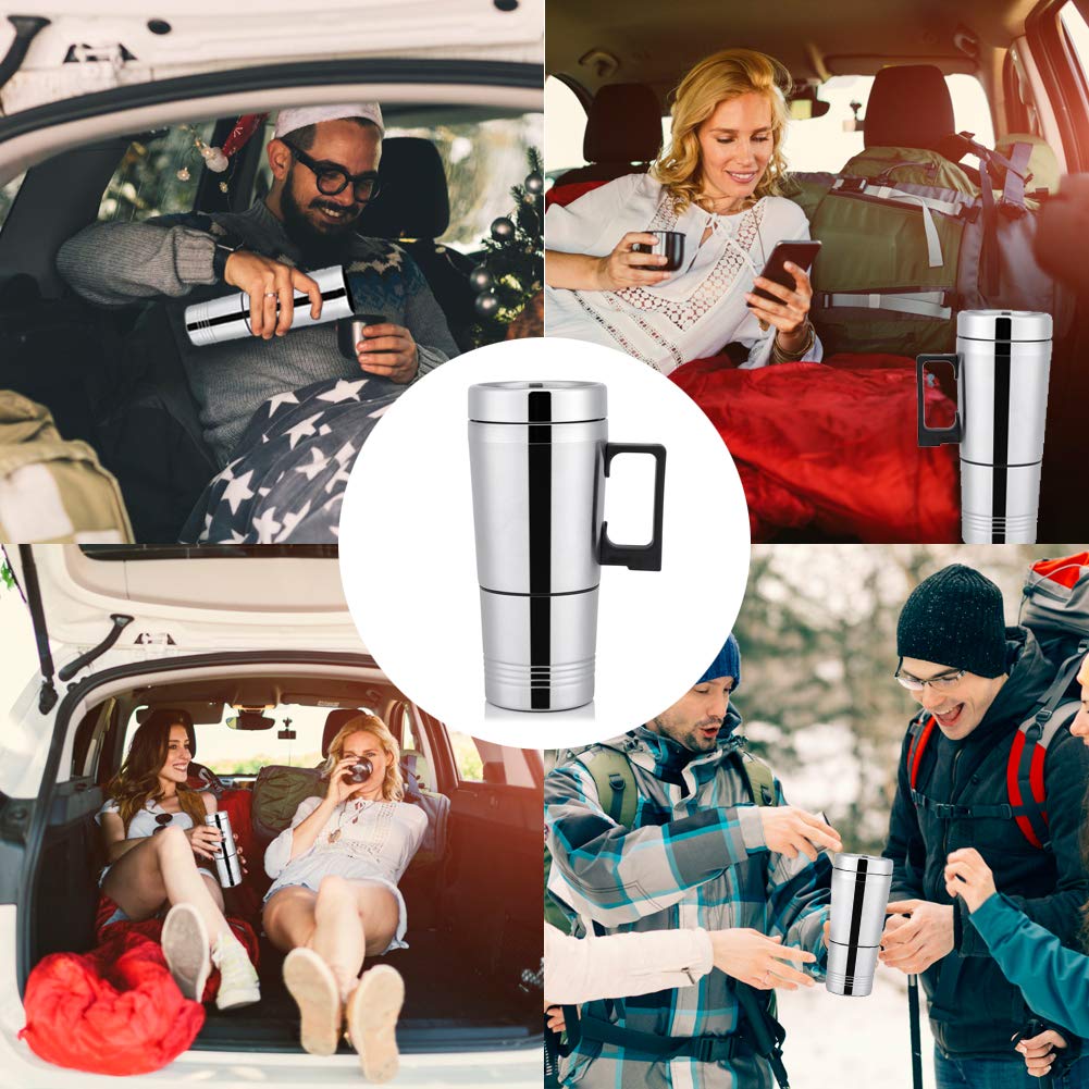 Bouilloire de chauffage de voiture, Simple 12V 300Ml Portable dans la machine à café de voiture théière véhicule chauffage tasse couvercle bouteille d&#39;eau extérieure électrique