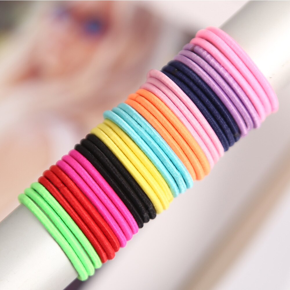 100Pcs/lot Colorful Child Kids Hair Holders Cute Rubber Hair Band Elastics Accessories Girl Women Charms Tie Gum Baby Headband