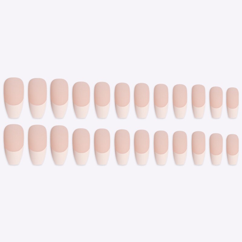 Ongles à pression, 24 pièces, couleur chair, Matte, Nude, rose, blanc, cercueil, Style français, ballerine, tenue, forme carrée, tête carrée