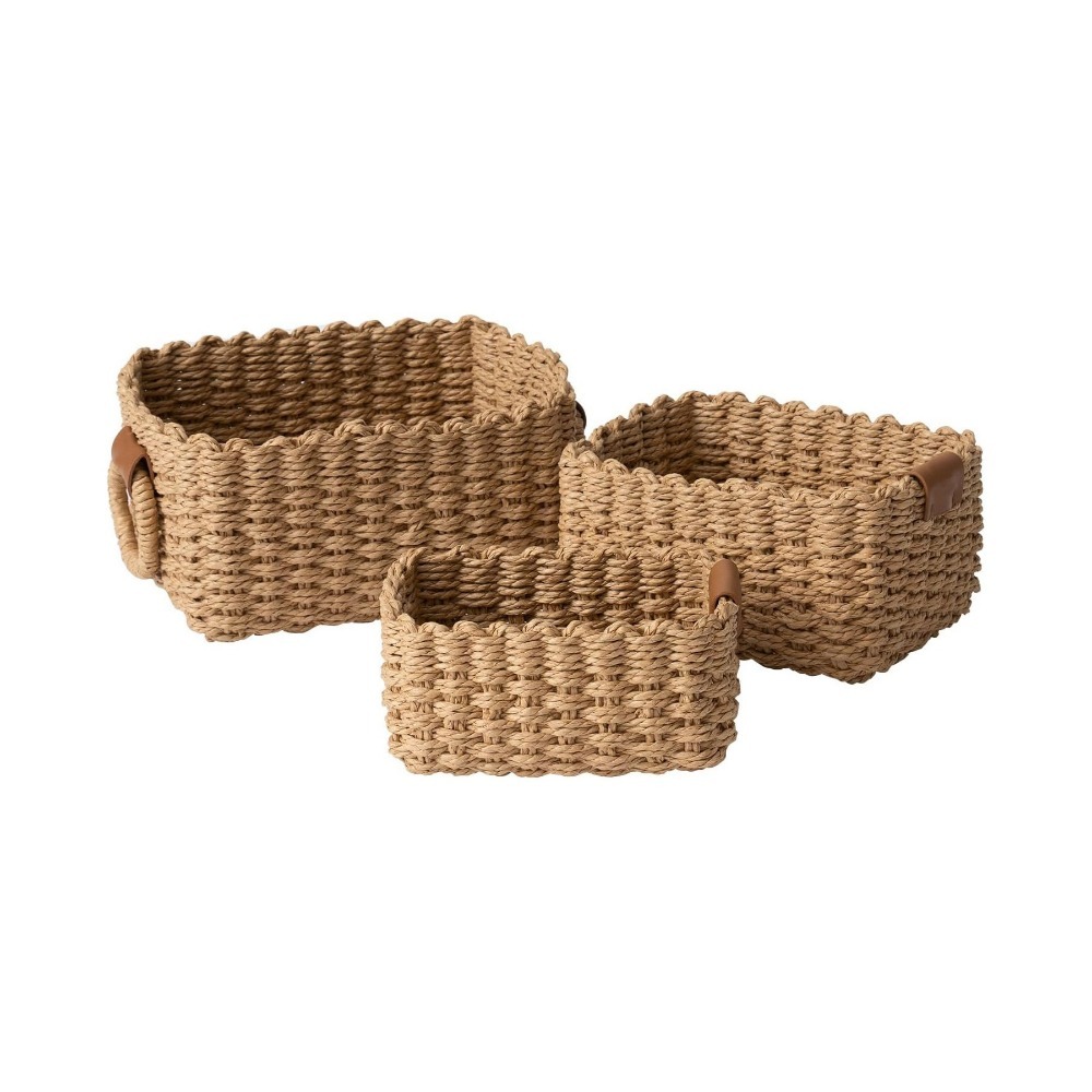 3PCS Handmade Paper Rope Storage Basket Simple Decorative Cosmetics Storage Basket Eco-friendly with Handle Laundry Basket: black