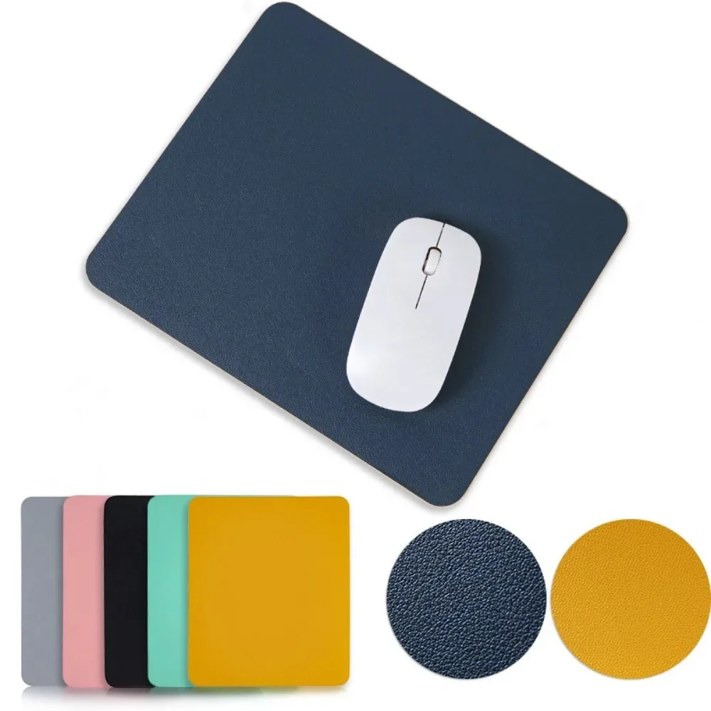 Simple Solid Color PU Leather Mouse Mat Anti-slip Waterproof 23*19cm Mouse Pad School Supplies Office Accessories Desk Set
