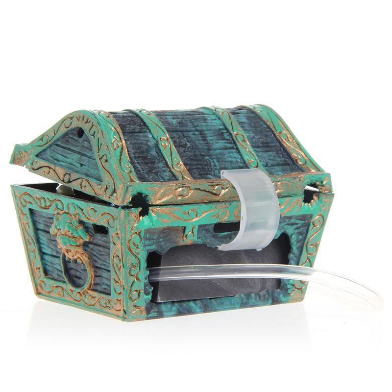 Treasure Chest Shaped Aquarium Air Action Ornament Fish Tank Aquascaping Decor