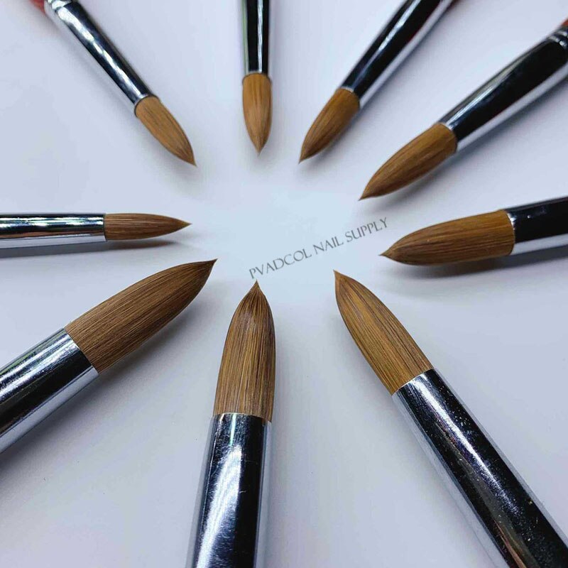 Pure 100% Kolinsky Sable Acrylic Nail Brush Round Crimped Brushes For Manicure Powder Size 8 to 14